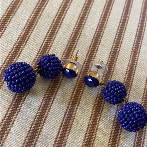 J Crew; Royal Blue; Beaded Dangle Earrings - Picture 4 of 4